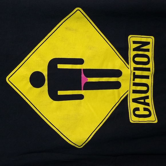 Bluenotes black short sleeve shirt with caution graphic, 100% cotton GUC large - Picture 4 of 8